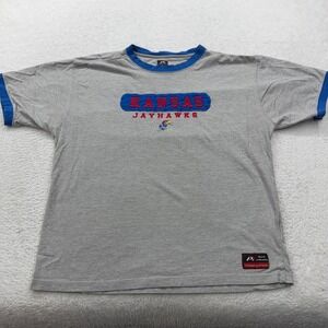 Kansas Jayhawks T Shirt XL Gray Blue Ringer Tee Pro Player College